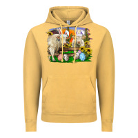 Vintage Mustard easter farm cows bunny ears and eggs Vintage Hoodie - RanaPortraitStore