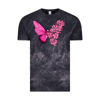 Cloud Black Pink Flowers and Breast Cancer Ribbon Butterfly Vintage Tee - texasbilliewilder