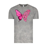 Cloud Rock Pink Flowers and Breast Cancer Ribbon Butterfly Vintage Tee - texasbilliewilder