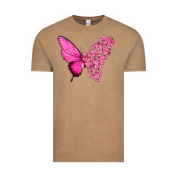 Vintage Coffee Pink Flowers and Breast Cancer Ribbon Butterfly Vintage Tee - texasbilliewilder