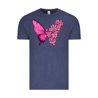 Vintage Denim Pink Flowers and Breast Cancer Ribbon Butterfly Vintage Tee - texasbilliewilder