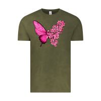 Vintage Olive Pink Flowers and Breast Cancer Ribbon Butterfly Vintage Tee - texasbilliewilder