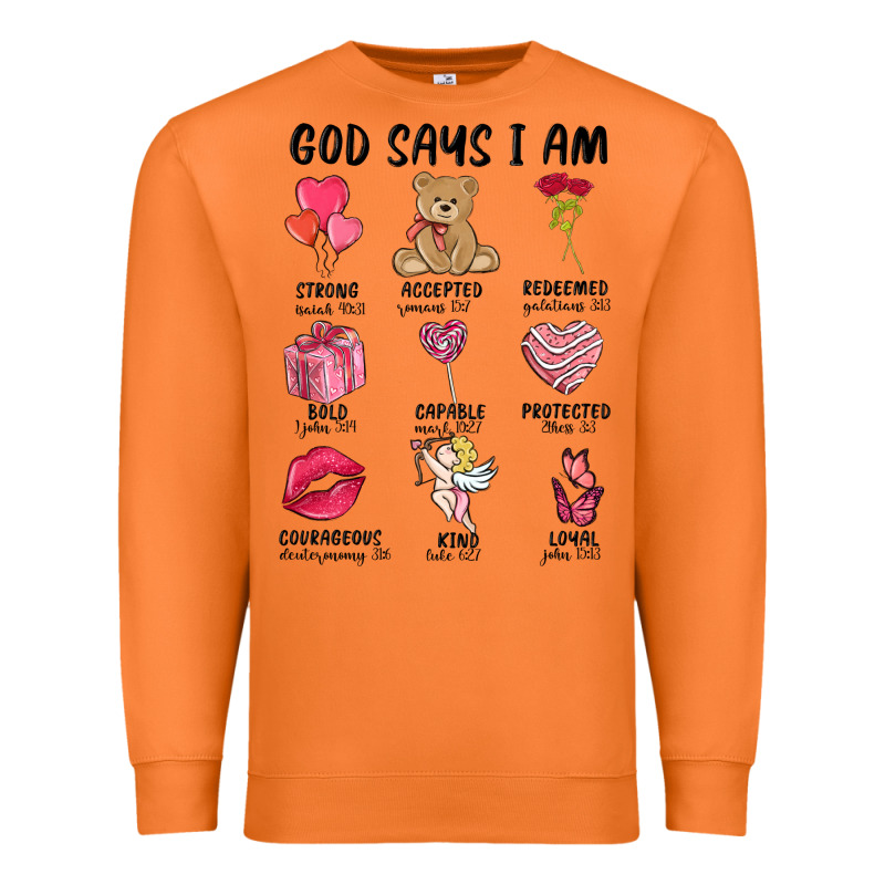 God Says I Am Valentine's Day Premium Sweatshirt by MaliasSmallBusiness | Teevron