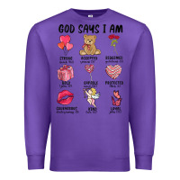 Purple god says i am valentine's day Premium Sweatshirt - MaliasSmallBusiness