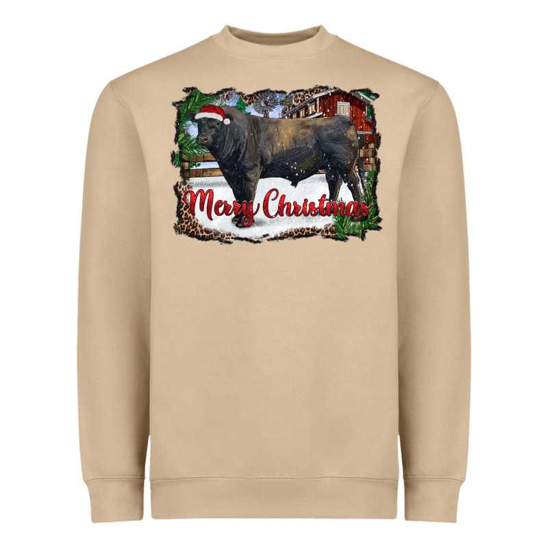 Merry Christmas Black Angus Bull And Farm Heavyweight Sweatshirt by RanaPortraitStore | Teevron