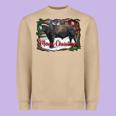 Merry Christmas Black Angus Bull And Farm Heavyweight Sweatshirt Designed By Ranaportraitstore