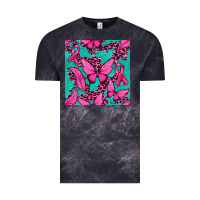 Cloud Black Pink Butterfly with Ribbon Cancer Vintage Tee - texasbilliewilder