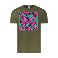 Vintage Olive Pink Butterfly with Ribbon Cancer Vintage Tee - texasbilliewilder