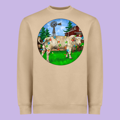 Christmas Charolais Bull And Barnyard Heavyweight Sweatshirt Designed By Ranaportraitstore