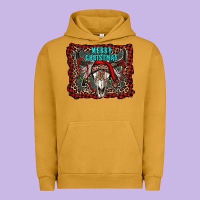 Merry Christmas Bull Skull Urban Hoodie Designed By Ranaportraitstore