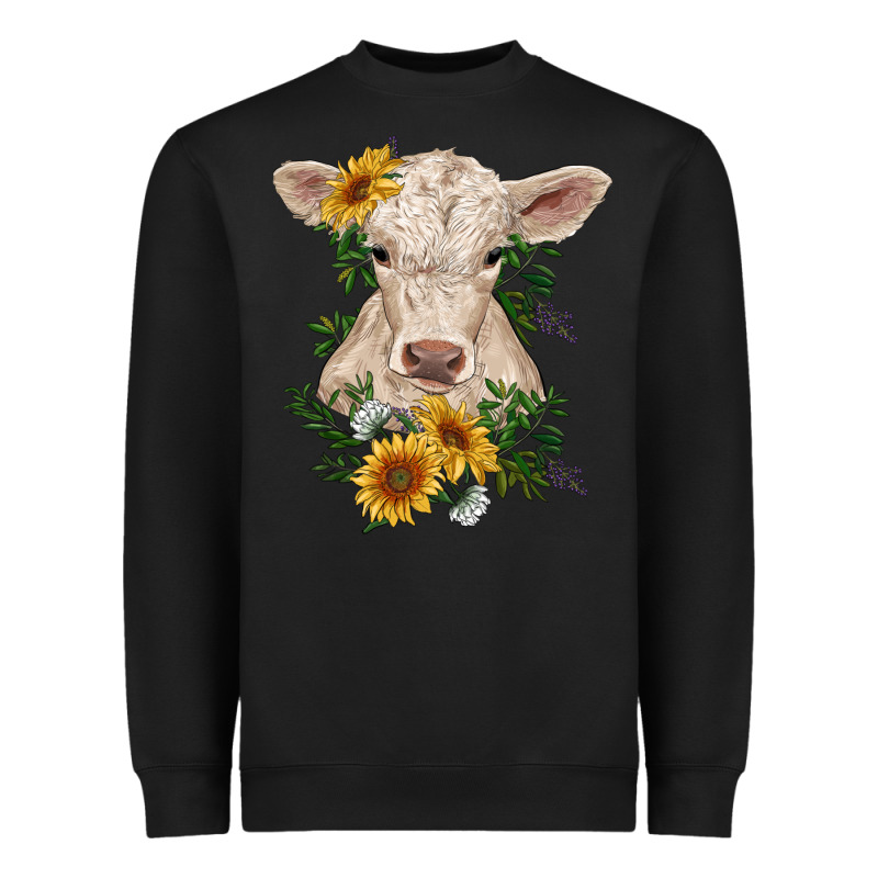 Charolais Calf With Sunflowers Heavyweight Sweatshirt by RanaPortraitStore | Teevron
