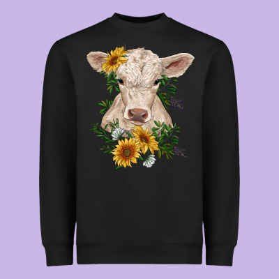 Charolais Calf With Sunflowers Heavyweight Sweatshirt Designed By Ranaportraitstore