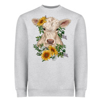 Heather Grey charolais calf with sunflowers Heavyweight Sweatshirt - RanaPortraitStore
