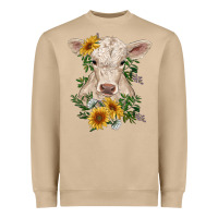 Mushroom charolais calf with sunflowers Heavyweight Sweatshirt - RanaPortraitStore