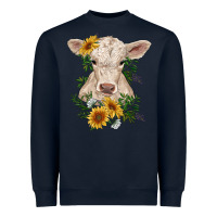 Navy charolais calf with sunflowers Heavyweight Sweatshirt - RanaPortraitStore