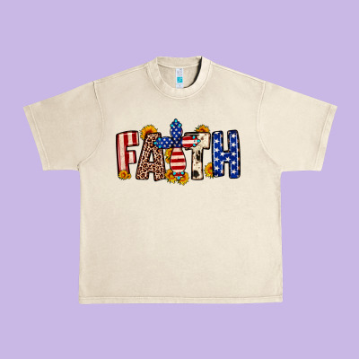 Faith Usa Flag Sunflower Urban Heavy Tee Designed By Neo Western