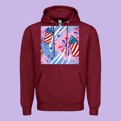 Patriotic Fireworks Zipper Hoodie Designed By Bundleandbundleshop