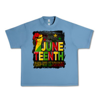 Pebble Blue juneteenth fist free ish since 1865 with background Urban Heavy Tee - HRA Design Shop