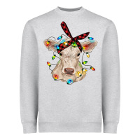 Heather Grey charolais calf with christmas lights baby cow Heavyweight Sweatshirt - RanaPortraitStore