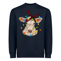 Navy charolais calf with christmas lights baby cow Heavyweight Sweatshirt - RanaPortraitStore