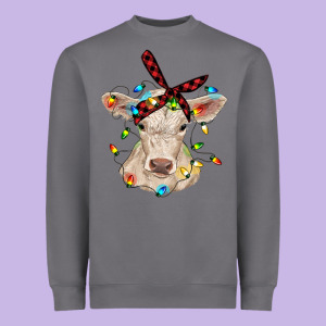 Charolais Calf With Christmas Lights Baby Cow Heavyweight Sweatshirt Designed By Ranaportraitstore