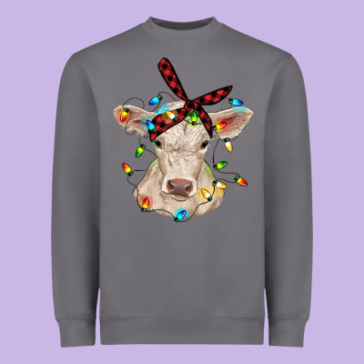 Charolais Calf With Christmas Lights Baby Cow Heavyweight Sweatshirt Designed By Ranaportraitstore