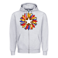 Heather Grey american flag and sunflower with star Zipper Hoodie - Artiststas