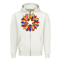 Oatmeal Heather american flag and sunflower with star Zipper Hoodie - Artiststas