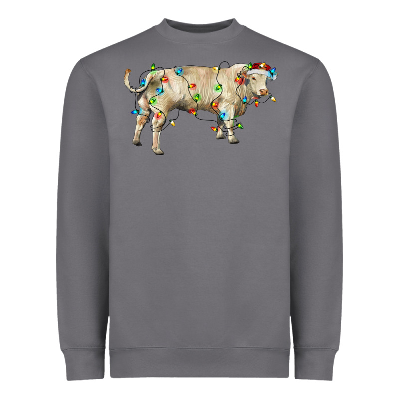 Charolais Bull With Christmas Lights Heavyweight Sweatshirt by RanaPortraitStore | Teevron