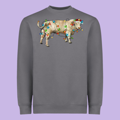 Charolais Bull With Christmas Lights Heavyweight Sweatshirt Designed By Ranaportraitstore