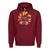 Burgundy america with american flag colors and sunflower with star Zipper Hoodie - Artiststas