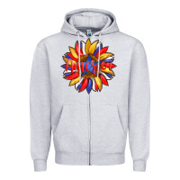 Heather Grey america with american flag colors and sunflower with star Zipper Hoodie - Artiststas