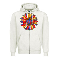 Oatmeal Heather america with american flag colors and sunflower with star Zipper Hoodie - Artiststas