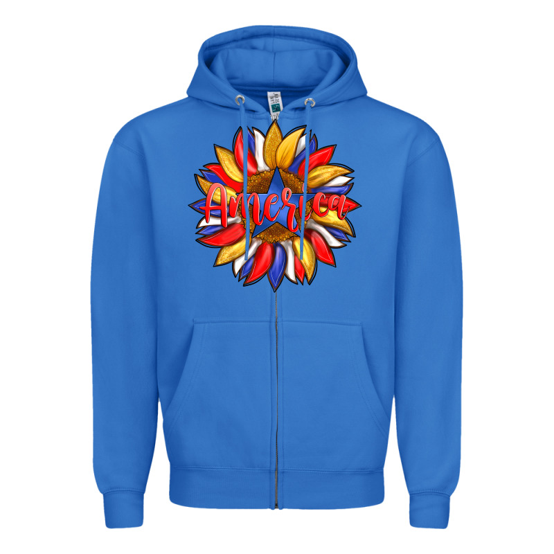 America With American Flag Colors And Sunflower With Star Zipper Hoodie by Artiststas | Teevron
