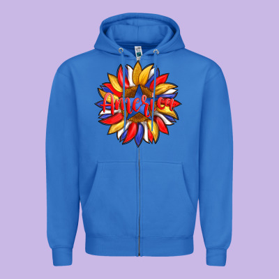 America With American Flag Colors And Sunflower With Star Zipper Hoodie Designed By Artiststas