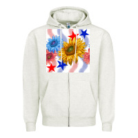 Oatmeal Heather patriotic sunflowers Zipper Hoodie - BundleAndBundleShop