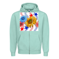 Seafoam patriotic sunflowers Zipper Hoodie - BundleAndBundleShop