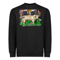 Charolais Bull Black Angus Cattle And Bull With Barnyard And Cowhide Heavyweight Sweatshirt | Teevron