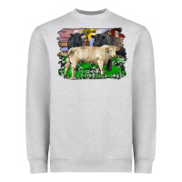 Heather Grey charolais bull black angus cattle and bull with barnyard and cowhide Heavyweight Sweatshirt - RanaPortraitStore