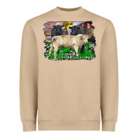 Mushroom charolais bull black angus cattle and bull with barnyard and cowhide Heavyweight Sweatshirt - RanaPortraitStore