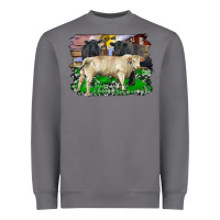 Storm charolais bull black angus cattle and bull with barnyard and cowhide Heavyweight Sweatshirt - RanaPortraitStore