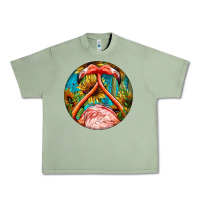 Oil Green flamingos with western background Urban Heavy Tee - BarkalooDesign