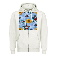 Oatmeal Heather patriotic stars and sunflower Zipper Hoodie - BundleAndBundleShop