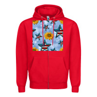Red patriotic stars and sunflower Zipper Hoodie - BundleAndBundleShop