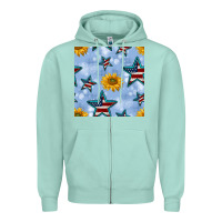 Seafoam patriotic stars and sunflower Zipper Hoodie - BundleAndBundleShop