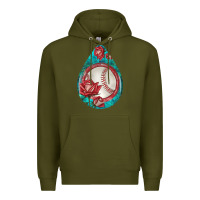 Army Green baseball and western roses teardrop  7 Premium Hoodie - BundleAndBundleShop