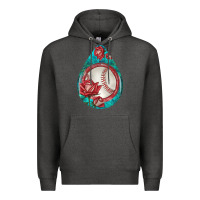 Charcoal Heather baseball and western roses teardrop  7 Premium Hoodie - BundleAndBundleShop