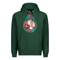 Sports Green baseball and western roses teardrop  7 Premium Hoodie - BundleAndBundleShop