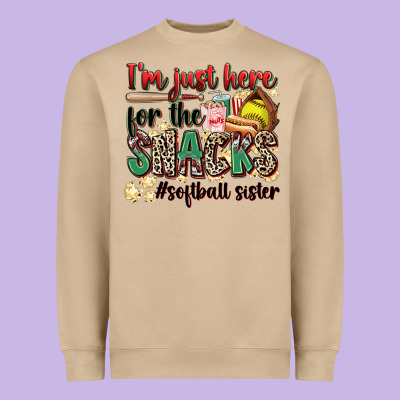 I'm Just Here For The Snacks #softball Sister Heavyweight Sweatshirt Designed By Zillion Design Studio