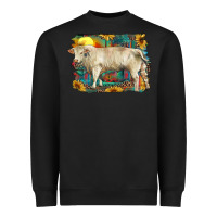 Black western charolais bull and aztec sunflower background Heavyweight Sweatshirt - RanaPortraitStore